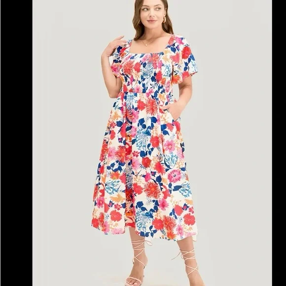 BloomChic floral Backless Square neck Midi Dress Plus Size 22-24 - Picture 1 of 8